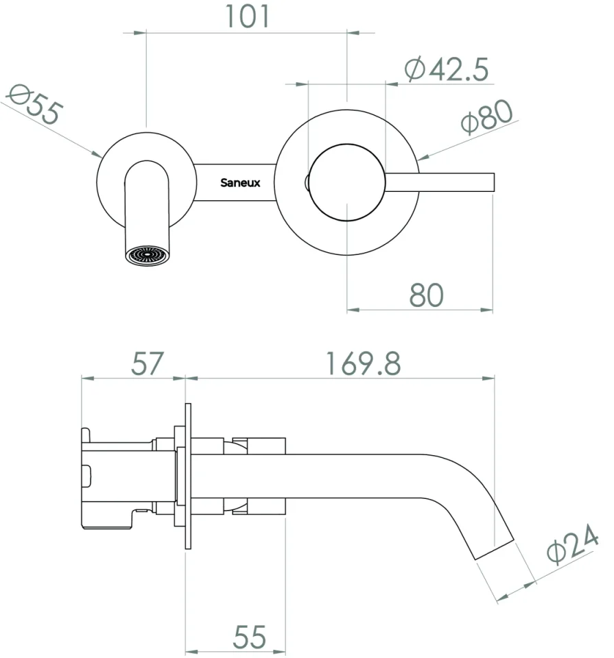 Saneux Cos Wall Mounted Basin Mixer With Knurled Handle - Chrome detail view - Image 2