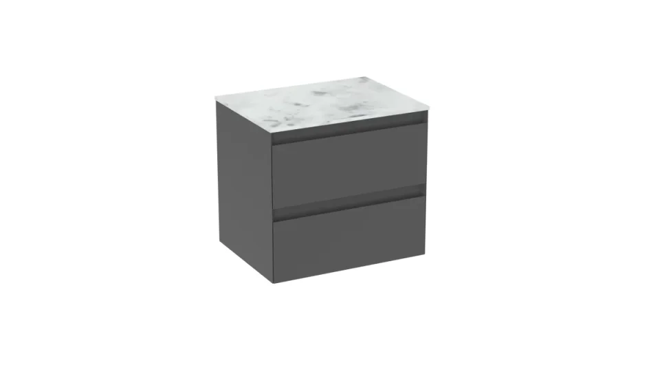 Saneux Uni 60cm 2 Drawer Wall Mounted Unit - Matte Anthracite detail view - Image 1