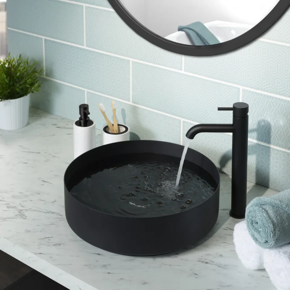 Just Taps Vos Matt Black Grade 316 Stainless Steel Counter Top Basin detail view - Image 2