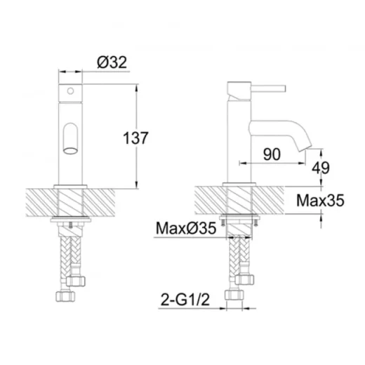 Just Taps Vos Mini Single Lever Basin Mixer Tap Brushed Bronze detail view - Image 2