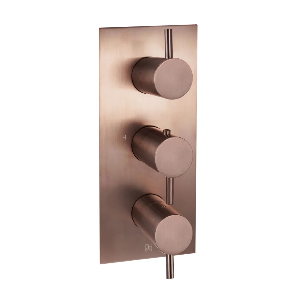 Just Taps Vos 3 Outlet Thermostatic Concealed Valve Vertical Brushed Bronze detail view - Image 1