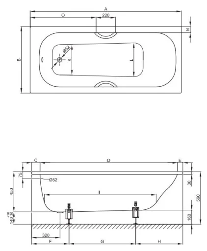 Bette Classic 1500 700mm White detail view - Image 2