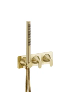 Just Taps Kono Thermostatic Concealed 2 Outlet Shower Valve With Attached Handset (both Handles Included) Brushed Brass