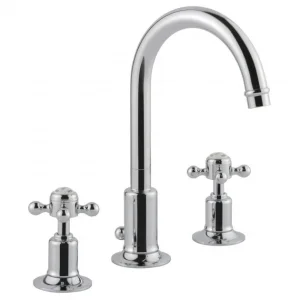 Just Taps Grosvenor Cross 3 Hole Deck Mounted Basin Mixer Swivel Spout Chrome