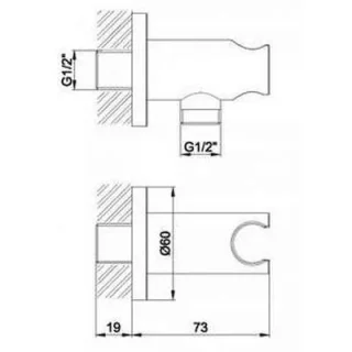 Pura round wall outlet elbow with bracket technical drawing - Image 2