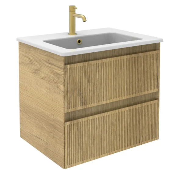 Saneux Monument 60cm 2 Drawer Wall Mounted Unit - Portland Oak