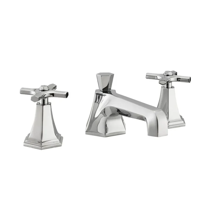 Crosswater Waldorf 3 Hole Deck Mounted Basin Mixer Tap Set with Chrome Crosshead Handles (New Collars) Chrome product image - Image 1