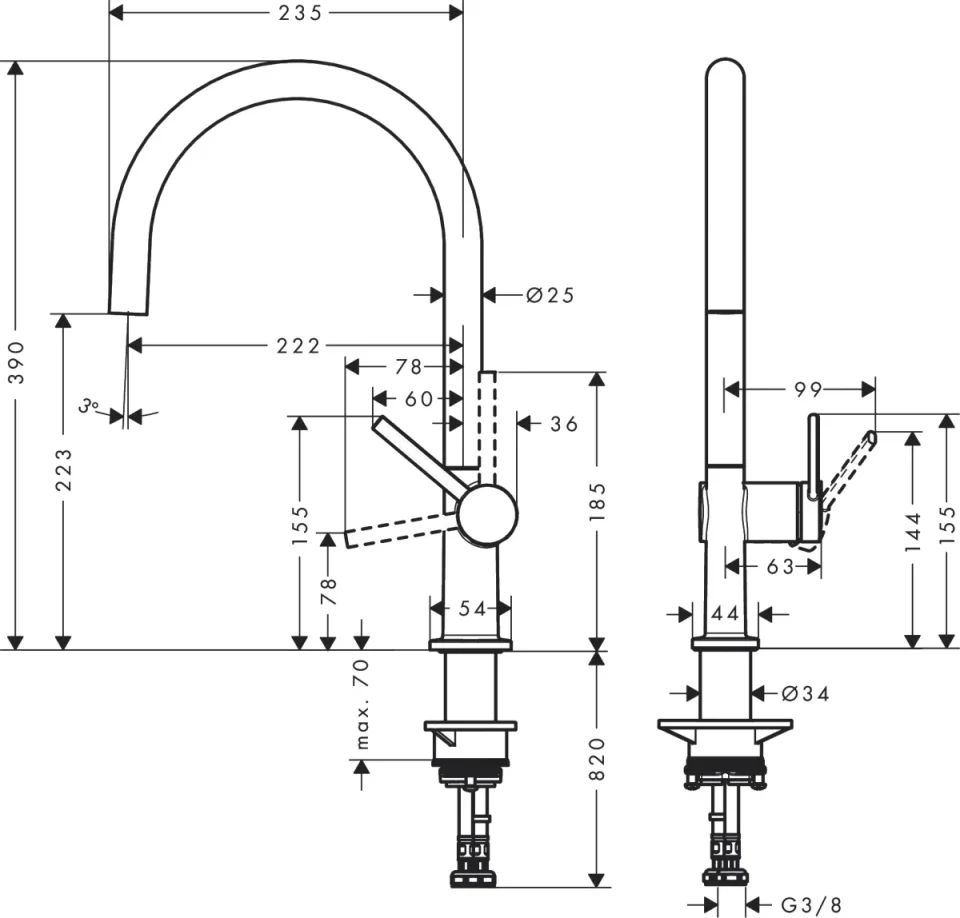 Hansgrohe Talis M54 Km 220 1j So Stainless Steel Finish detail view - Image 2