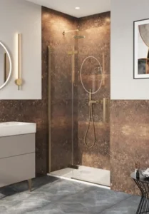 Crosswater Asura Hinged Door with Inline 1400 Brushed Brass