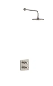 Burlington Guild Square Thermostatic Single Outlet Concealed Shower Valve With Fixed Shower Arm And Head Brushed Nickel