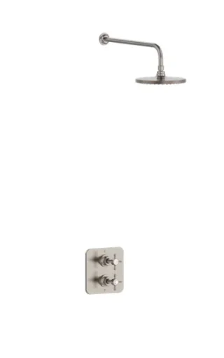 Burlington Guild Square Thermostatic Single Outlet Concealed Shower Valve With Fixed Shower Arm And Head Brushed Nickel product image - Image 1