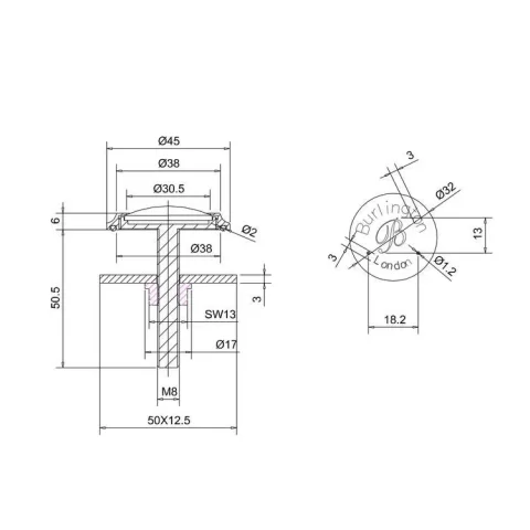 Burlington Tap Hole Stopper Chrome detail view - Image 2