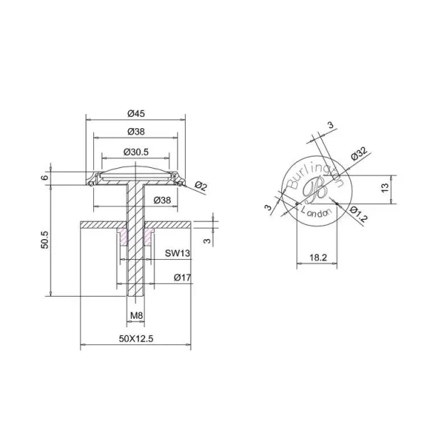 Burlington Tap Hole Stopper Chrome detail view - Image 2