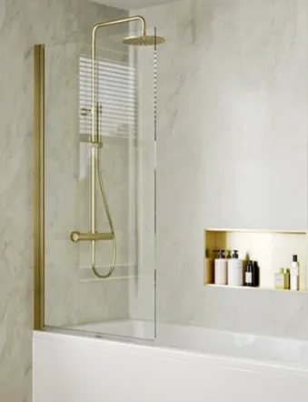 Crosswater 6mm Hinged Bath Screen 800 Brushed Brass product image - Image 1