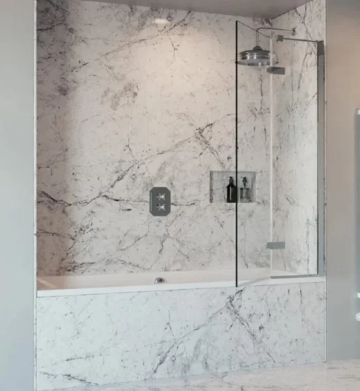 Crosswater Optix Hinged Bath Screen with Inline Panel 180 Right Handed Chrome detail view - Image 3