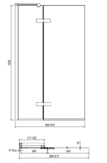 Crosswater Optix Hinged Bath Screen with Inline Panel 180 Right Handed Chrome detail view - Image 5