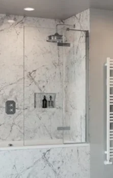 Crosswater Optix 10 Hinged Bath Screen with Inline Panel 90 Right Handed Chrome product image - Image 1