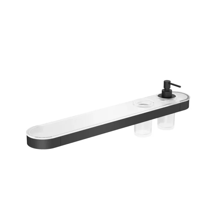Crosswater Velo Tray Soap Dispenser & Tumbler Holder Matt Black detail view - Image 1