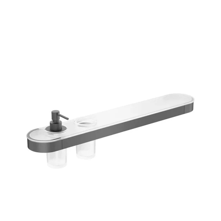 Crosswater Velo Tray Soap Dispenser & Tumbler Holder Slate detail view - Image 1