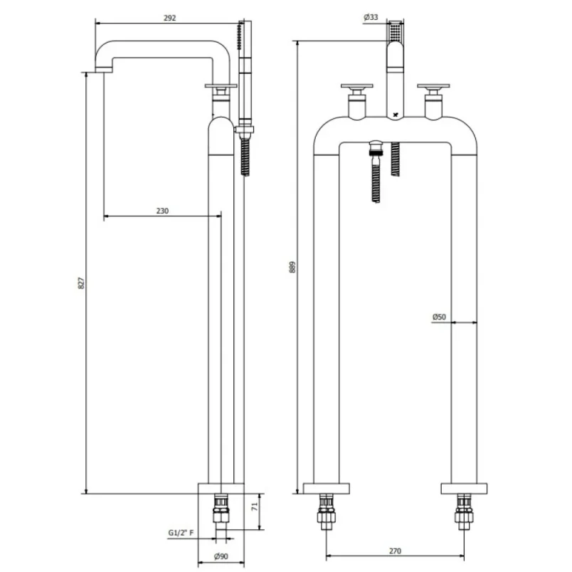 Crosswater Union Free Standing Bath Filler & Shower Kit detail view - Image 2