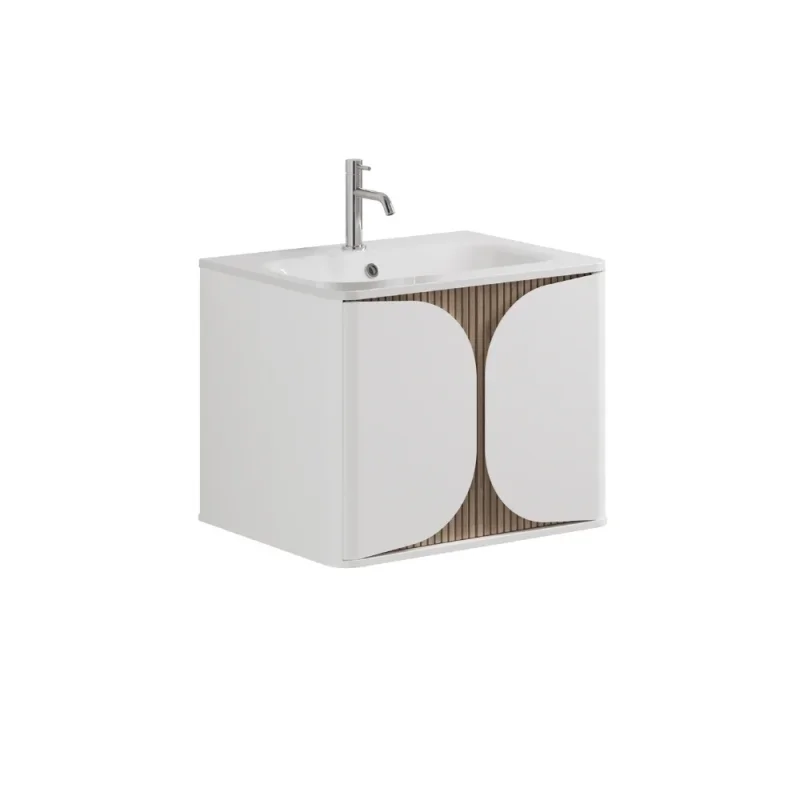 Crosswater Tamobour 600mm One Drawer Wall Hung Vanity White Matt detail view - Image 1