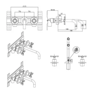 Crosswater Rough for 3 Hole Wall Mount Basin Set detail view - Image 3