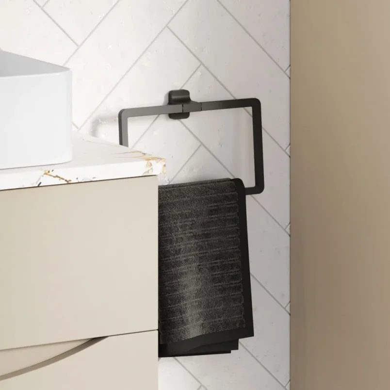 Crosswater Rotar Towel Ring Matt Black detail view - Image 2