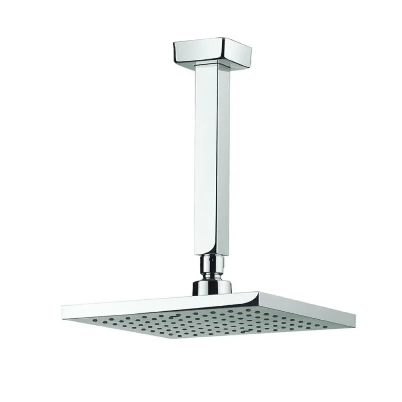 Crosswater Planet Fixed Head 200mm & Ceiling Arm Square Chrome detail view - Image 1