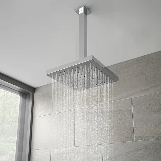 Crosswater Planet Fixed Head 200mm & Ceiling Arm Square Chrome detail view - Image 3