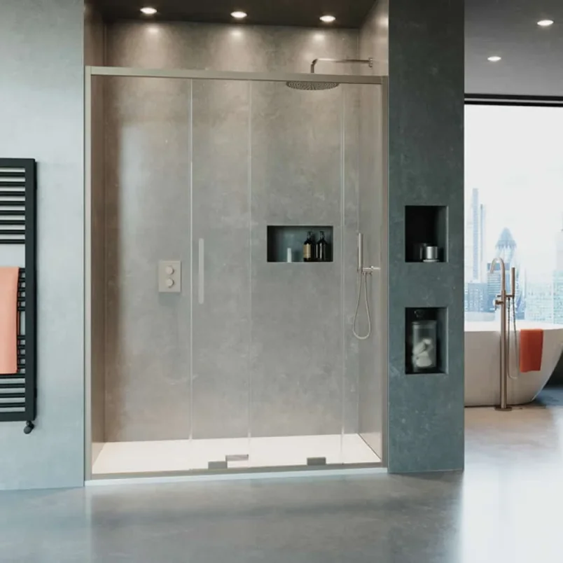 Crosswater Optix Sliding Door 1200 Box A Brushed Nickel detail view - Image 1