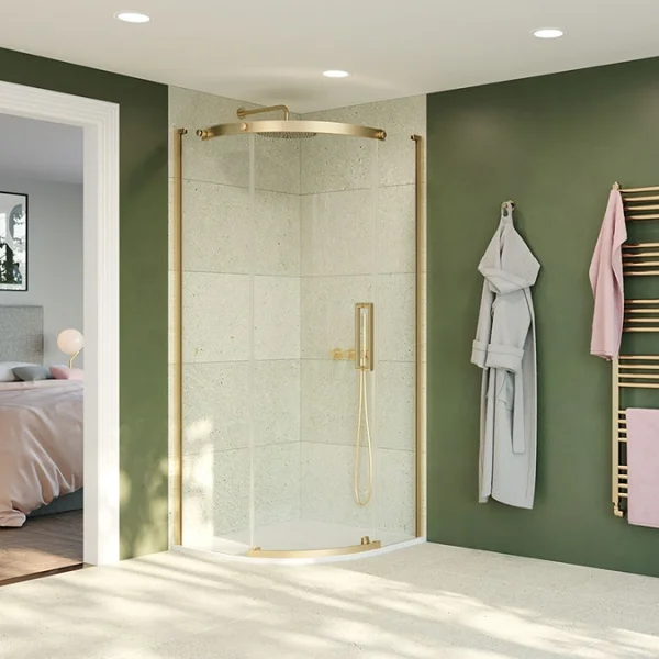 Crosswater Optix Quadrant 900x900 Left Hand Brushed Brass