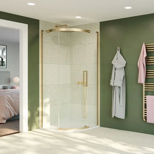 Crosswater Optix Quadrant 900x900 Left Hand Brushed Brass detail view - Image 1