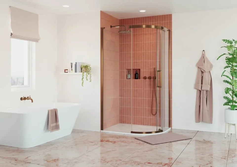 Crosswater Optix Offset Quadrant 1000x800 Right Hand Brushed Bronze detail view - Image 1