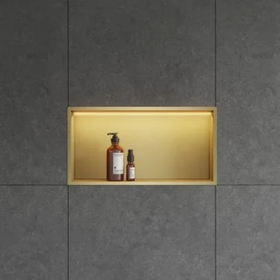 Crosswater Niches 610 X 305mm X 80mm With Led Light Strip Brushed Brass detail view - Image 2