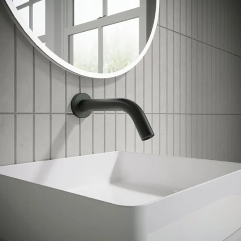 Crosswater Mpro Wall Mounted Basin Spout Sensor 220mm Matt Black detail view - Image 2