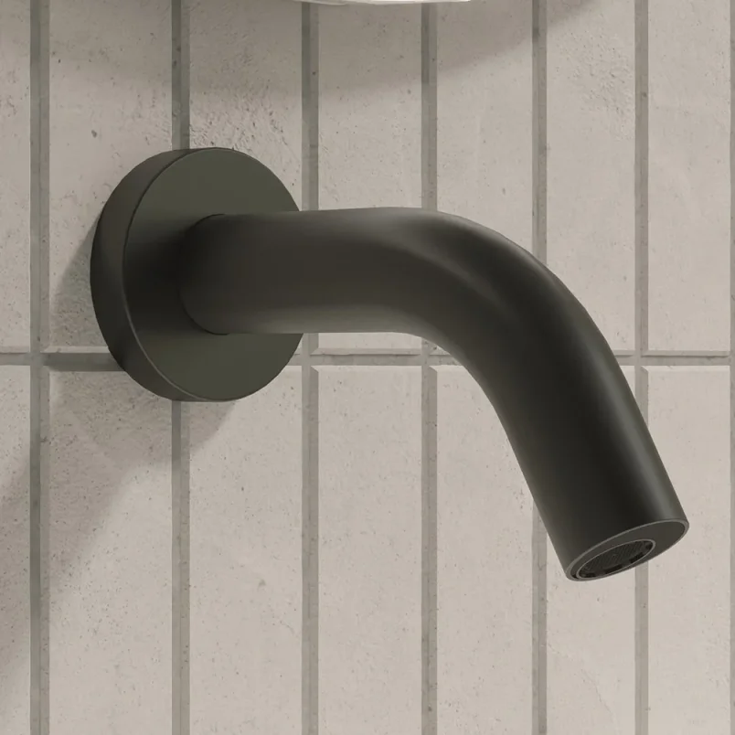 Crosswater Mpro Wall Mounted Basin Spout Sensor 140mm Matt Black detail view - Image 2