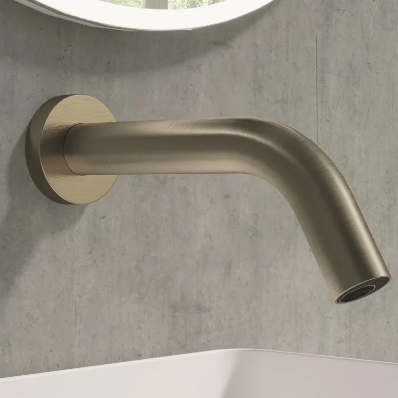 Crosswater Mpro Wall Mounted Basin Spout Sensor 220mm Brushed Brass detail view - Image 2