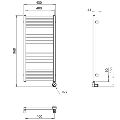 Crosswater MPRO Towel Warmer 430x900 All Electric Right Hand Matt White detail view - Image 2