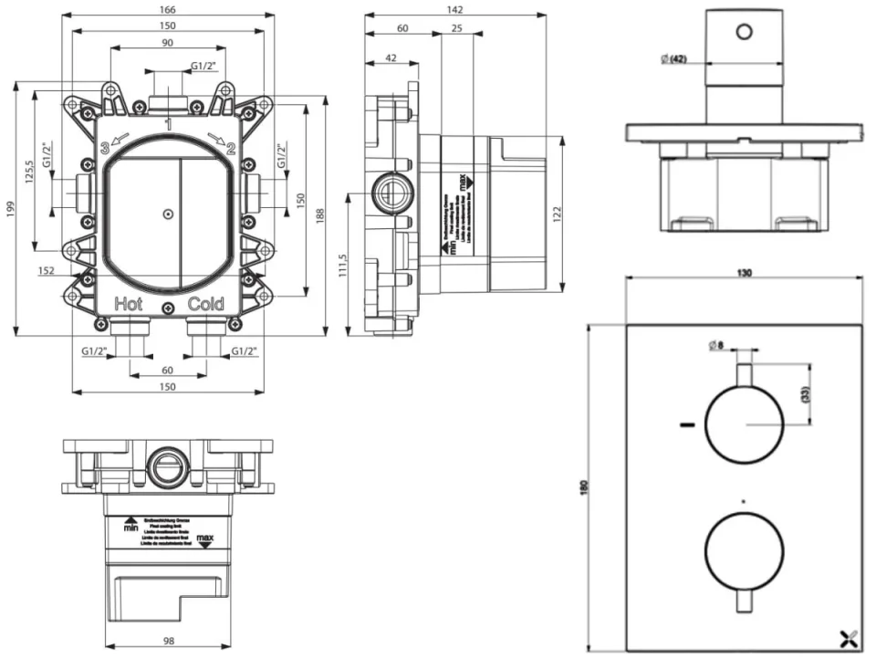 Crosswater Mpro Crossbox 2 Outlet Trim & Valves Slate detail view - Image 2