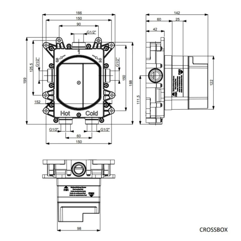 Crosswater Mpro Crossbox 3 Outlet Trim & Valves Slate detail view - Image 3