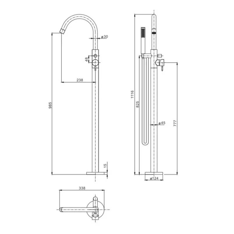 Crosswater Mpro Bath Shower Mixer Floor Standing Brushed Bronze detail view - Image 2