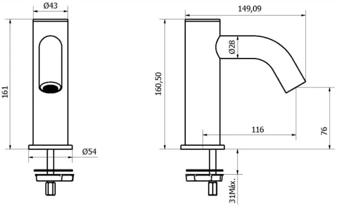Crosswater Mpro Basin Mono Sensor Deck Mounted Chrome detail view - Image 3