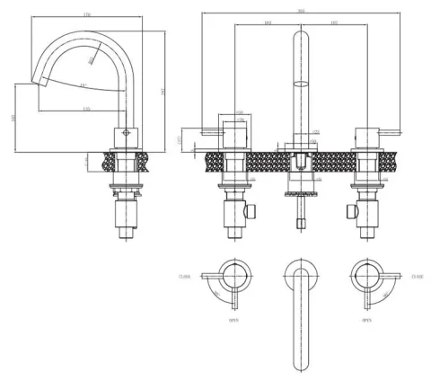 Crosswater MPRO Basin 3 Hole Set Set Slate detail view - Image 2