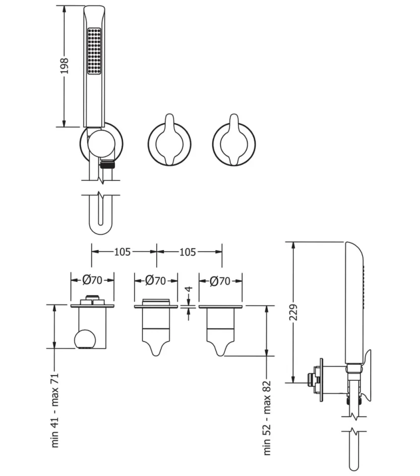 Crosswater Module Foile 2 Handle With Handshower Matt Black detail view - Image 2