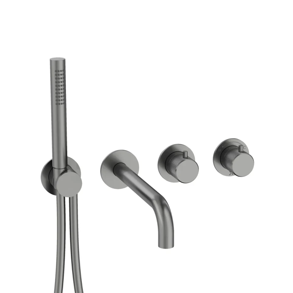 Crosswater Module 3one6 2 Control Trimset With Bath Spout & Handshower Stainless Slate detail view - Image 1
