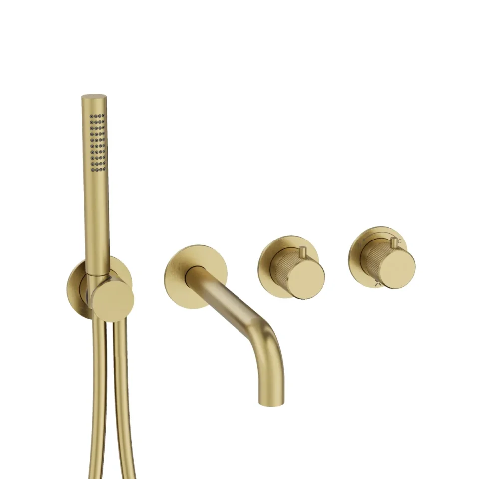 Crosswater Module 3one6 2 Control Trimset With Bath Spout & Handshower Stainless Brushed Brass Effect detail view - Image 1