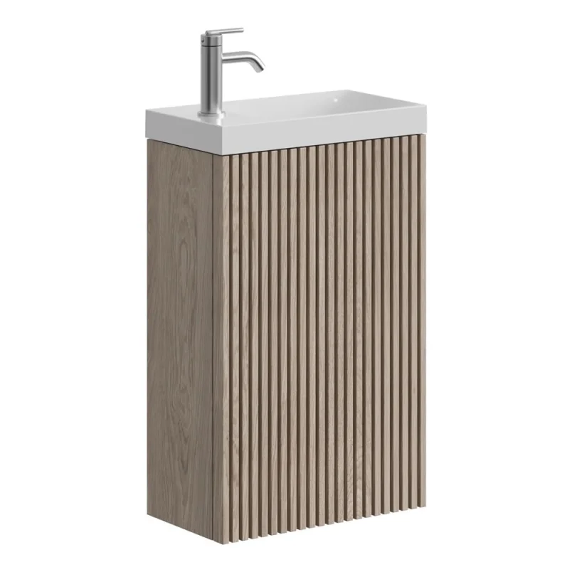Crosswater Limit 400mm Cloakroom Wall Hung Door Unit Modern Oak detail view - Image 1