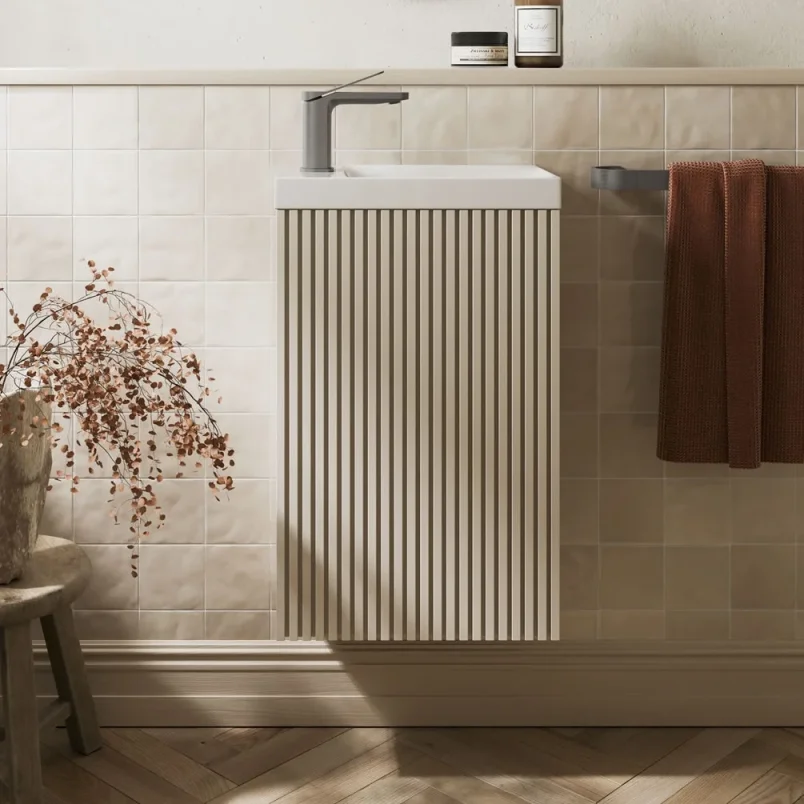 Crosswater Limit 400mm Cloakroom Wall Hung Door Unit Warm Stone detail view - Image 2