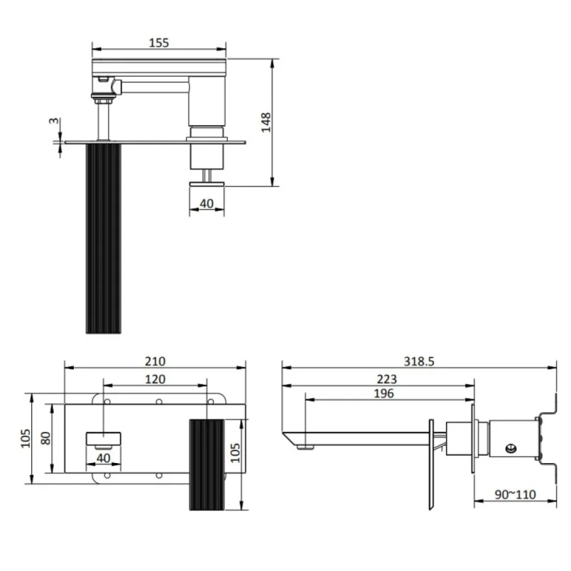 Crosswater Limit 2 Hole Basin Set Chrome detail view - Image 2