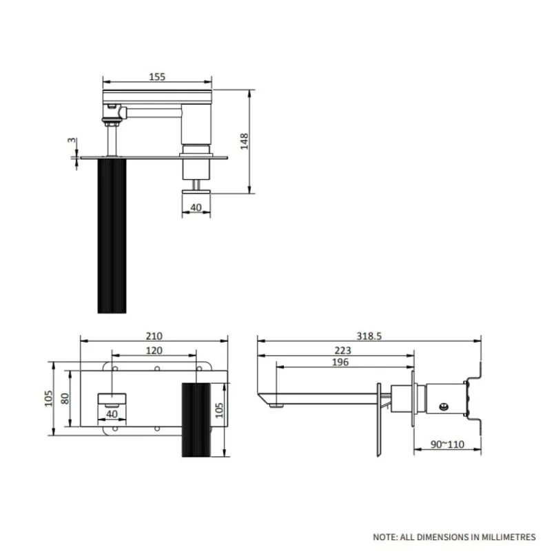 Crosswater Limit 2 Hole Basin Set Matt Black detail view - Image 2